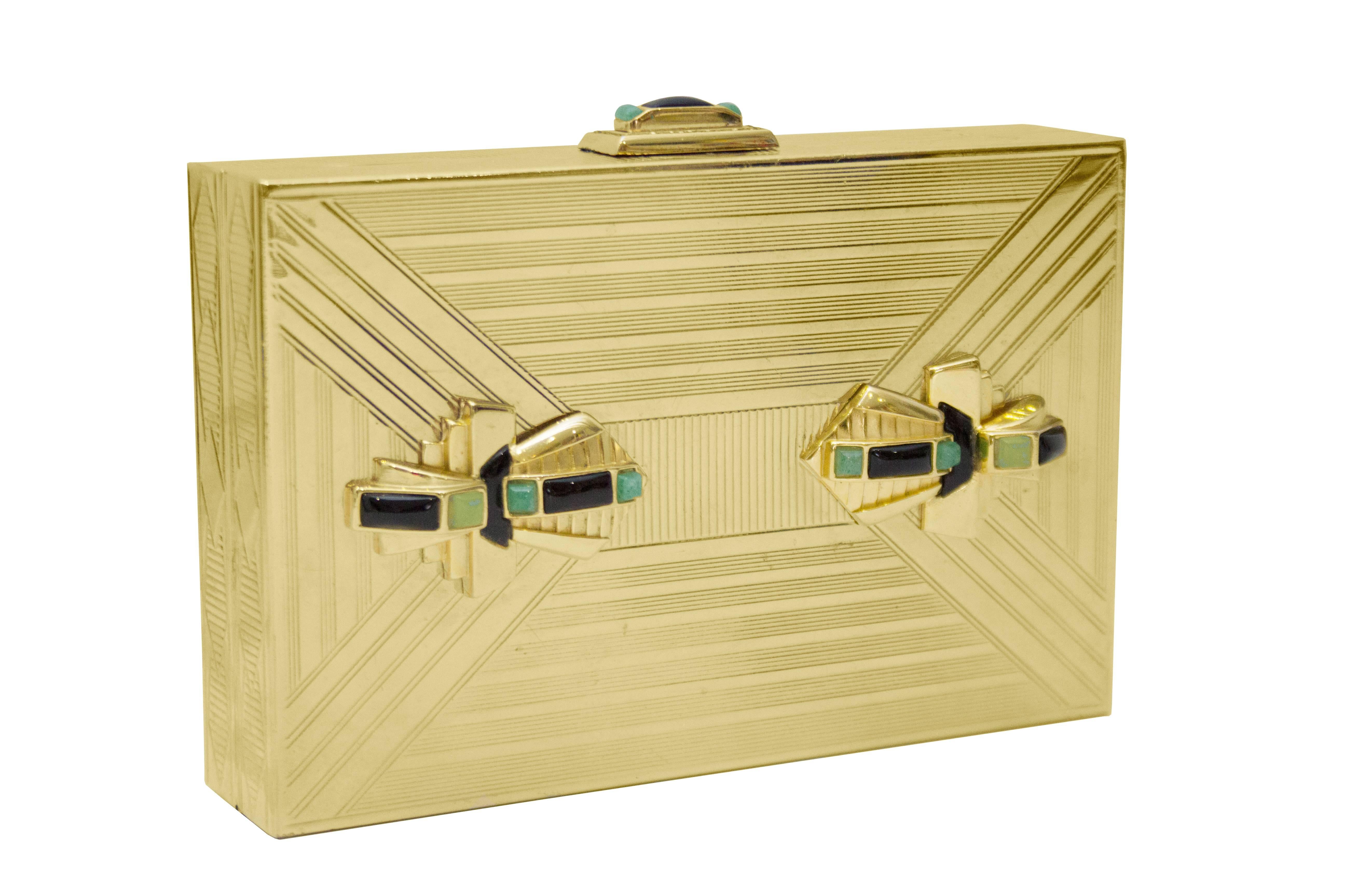 1980s Judith Leiber Gold Art Deco Rectangle Clutch  In Excellent Condition In Toronto, Ontario