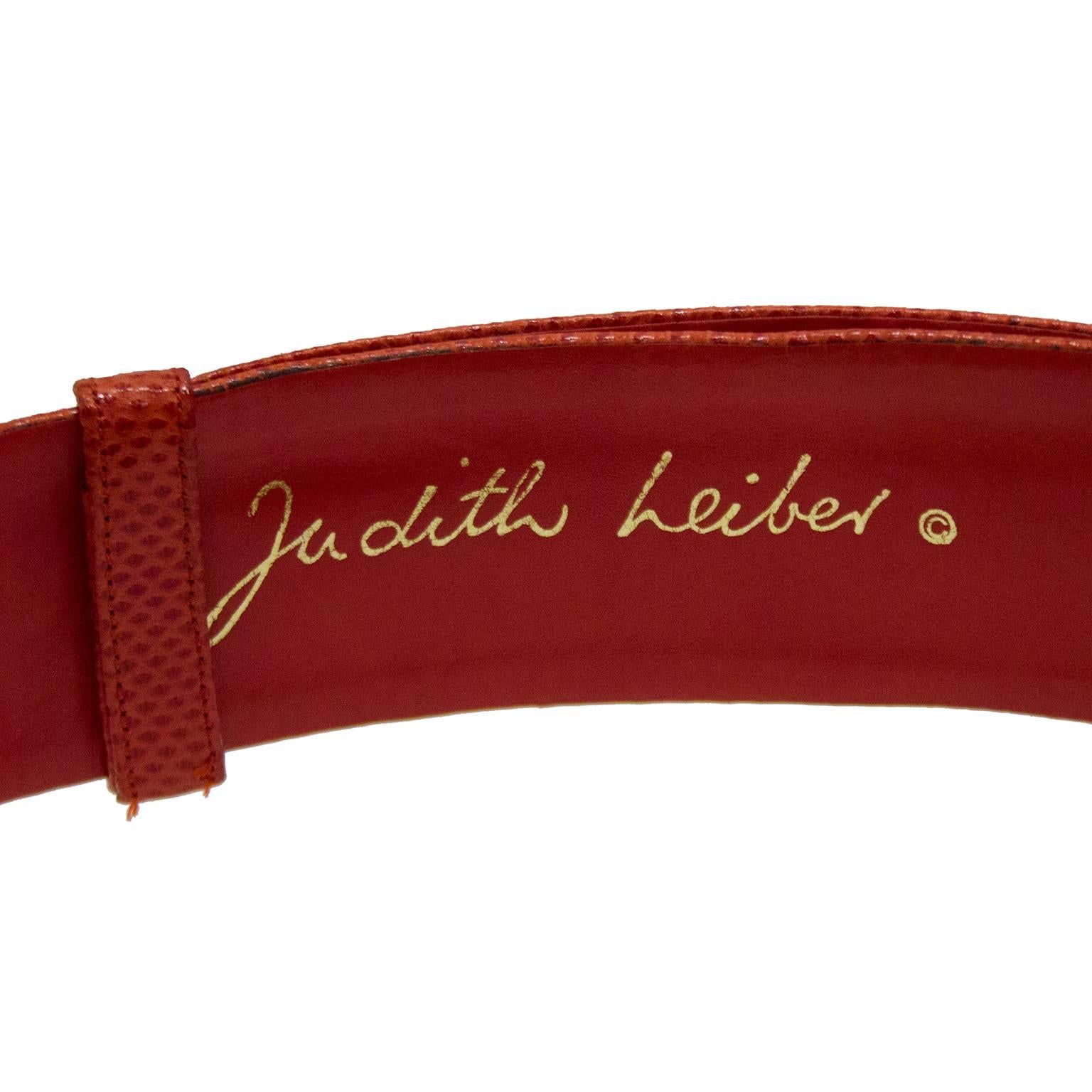 Women's 1980s Judith Leiber Red Lizard Belt with Gold Details