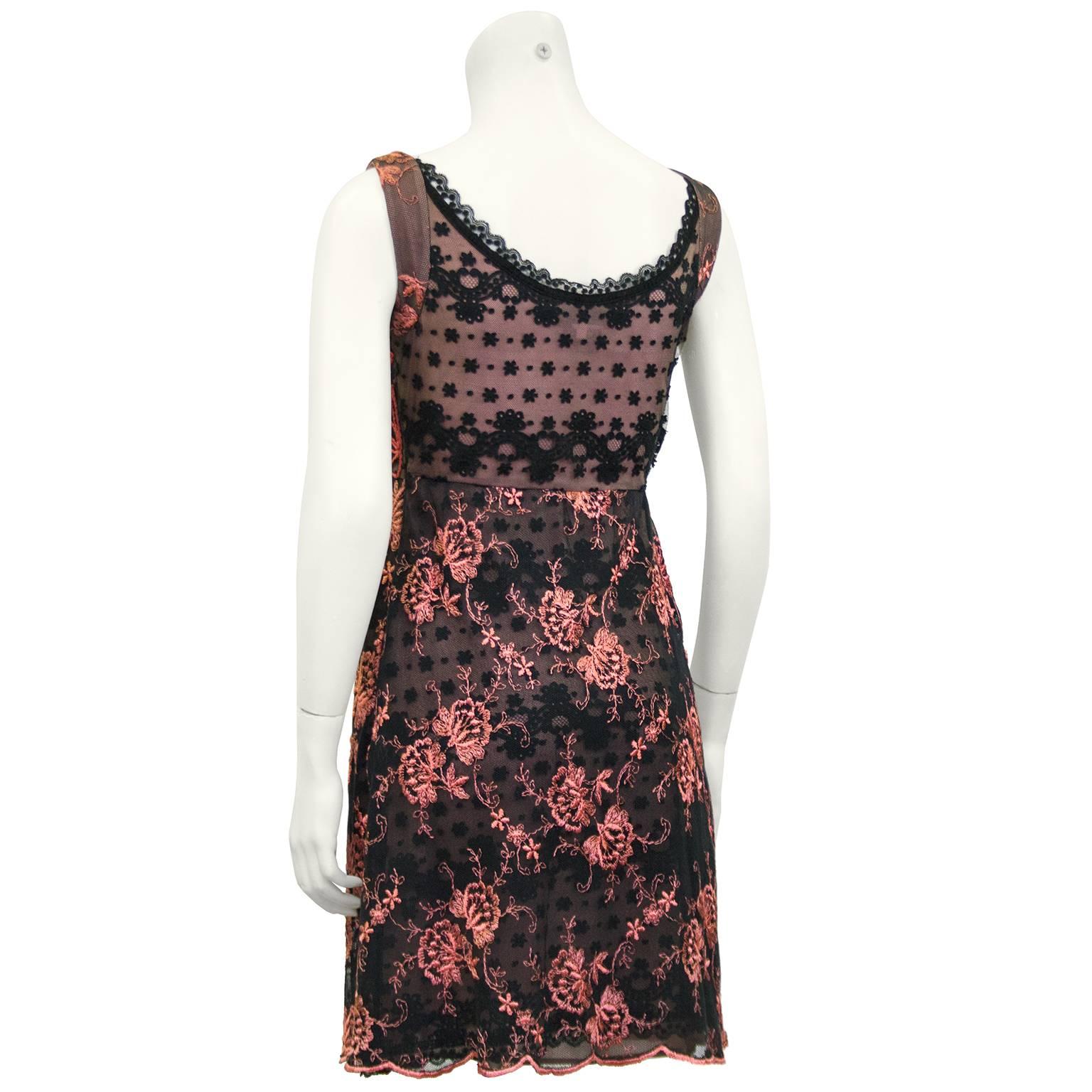 Brown 1990s Christian Lacroix Pink and Black Lace Cocktail dress