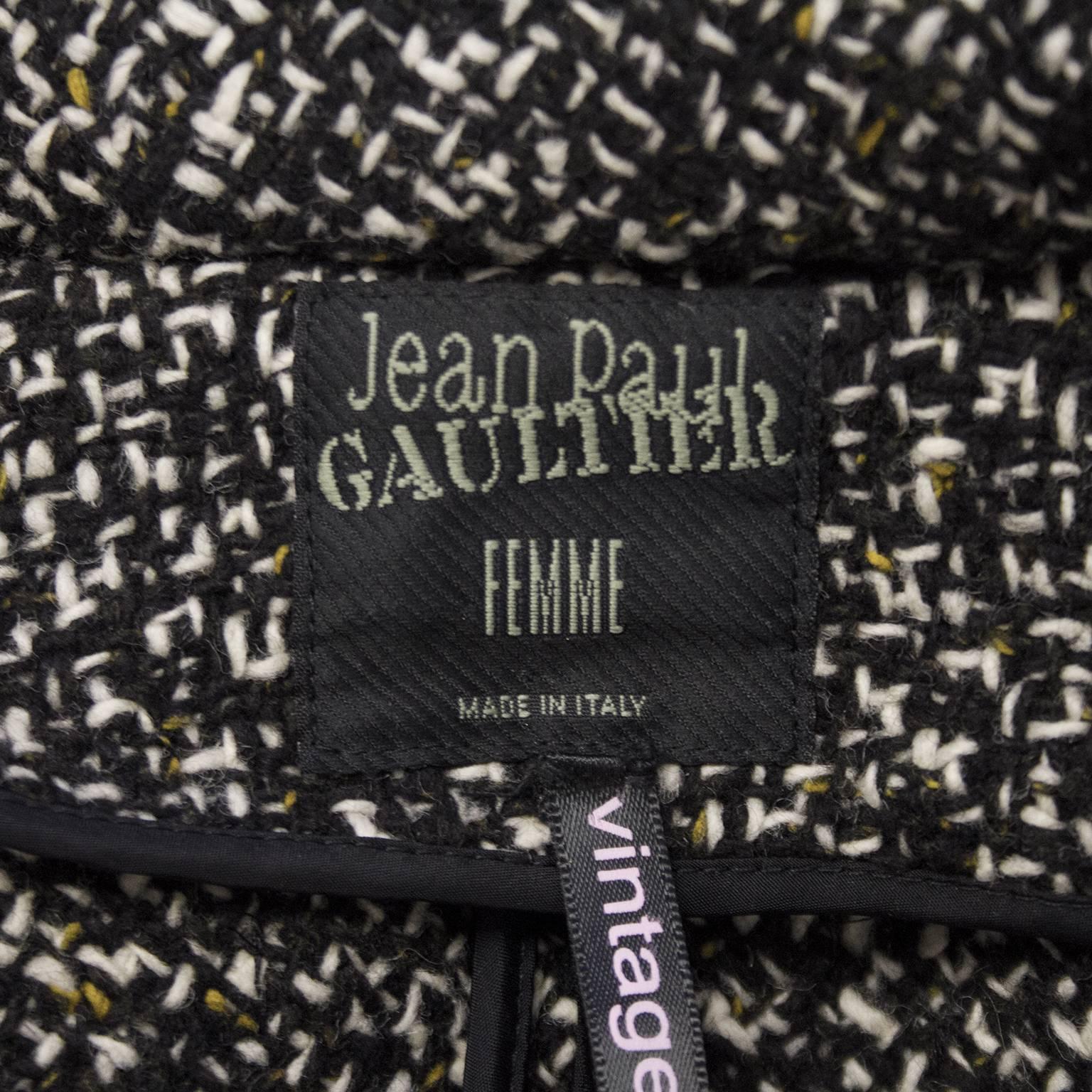 1990s Jean Paul Gaultier Femme Black and White Tweed Magnetic Jacket  1