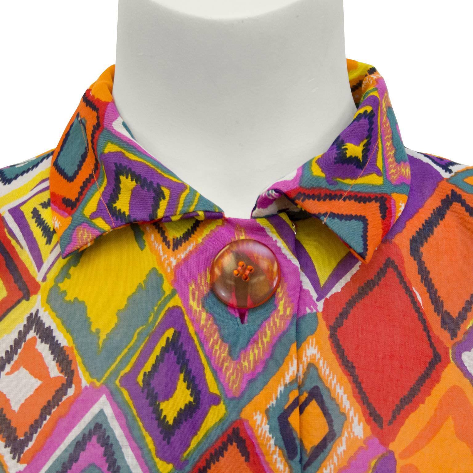Women's 1970s Pauline Trigere Multi-Color Shirt Dress