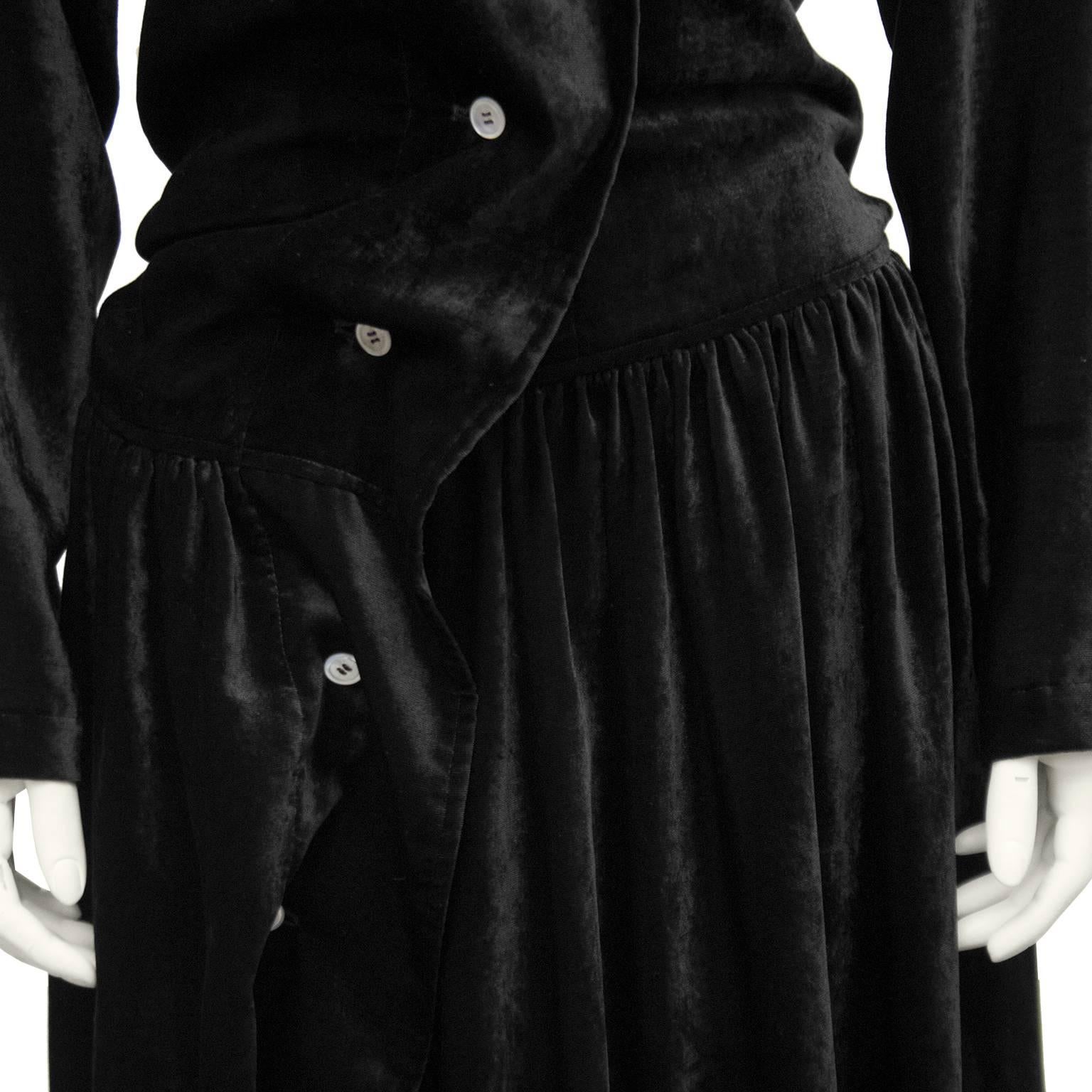 Late 1980s Rei Kawakubo Black Velvet Asymmetrical Dress 1
