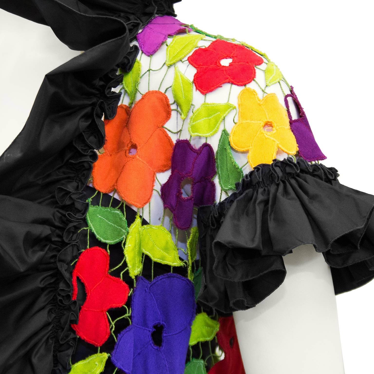 1980er Jahre Maggie Reeves Demi Couture Taft-Bustier, Rock und geblümte Jacke (Schwarz) im Angebot