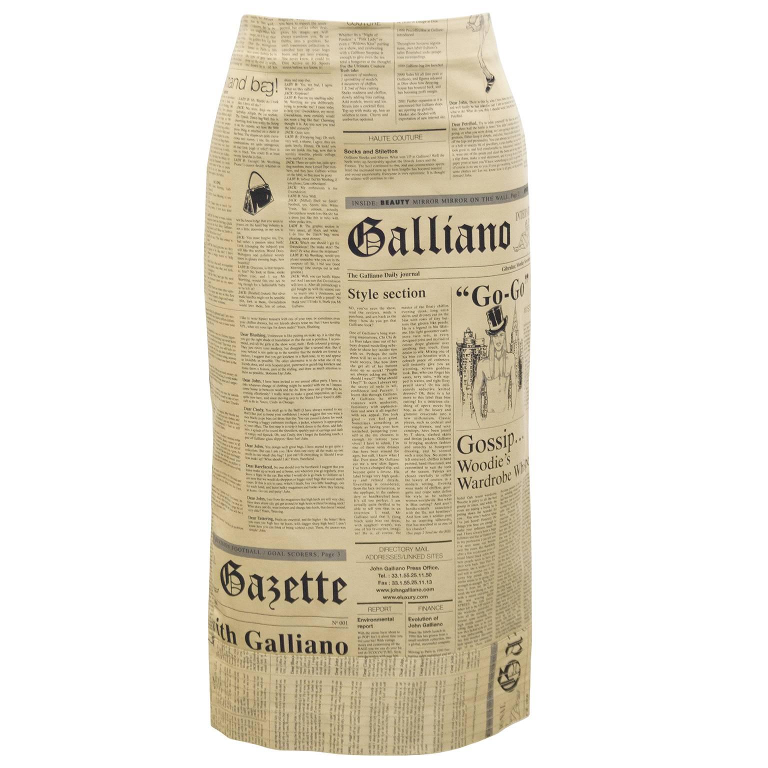 2000 John Galliano Iconic News Print Collection Pencil Skirt 