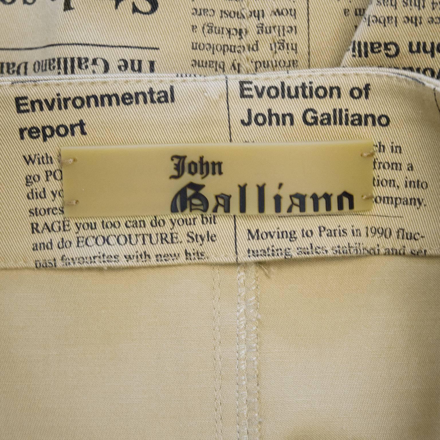 Beige 2000 John Galliano Iconic News Print Collection Pencil Skirt 