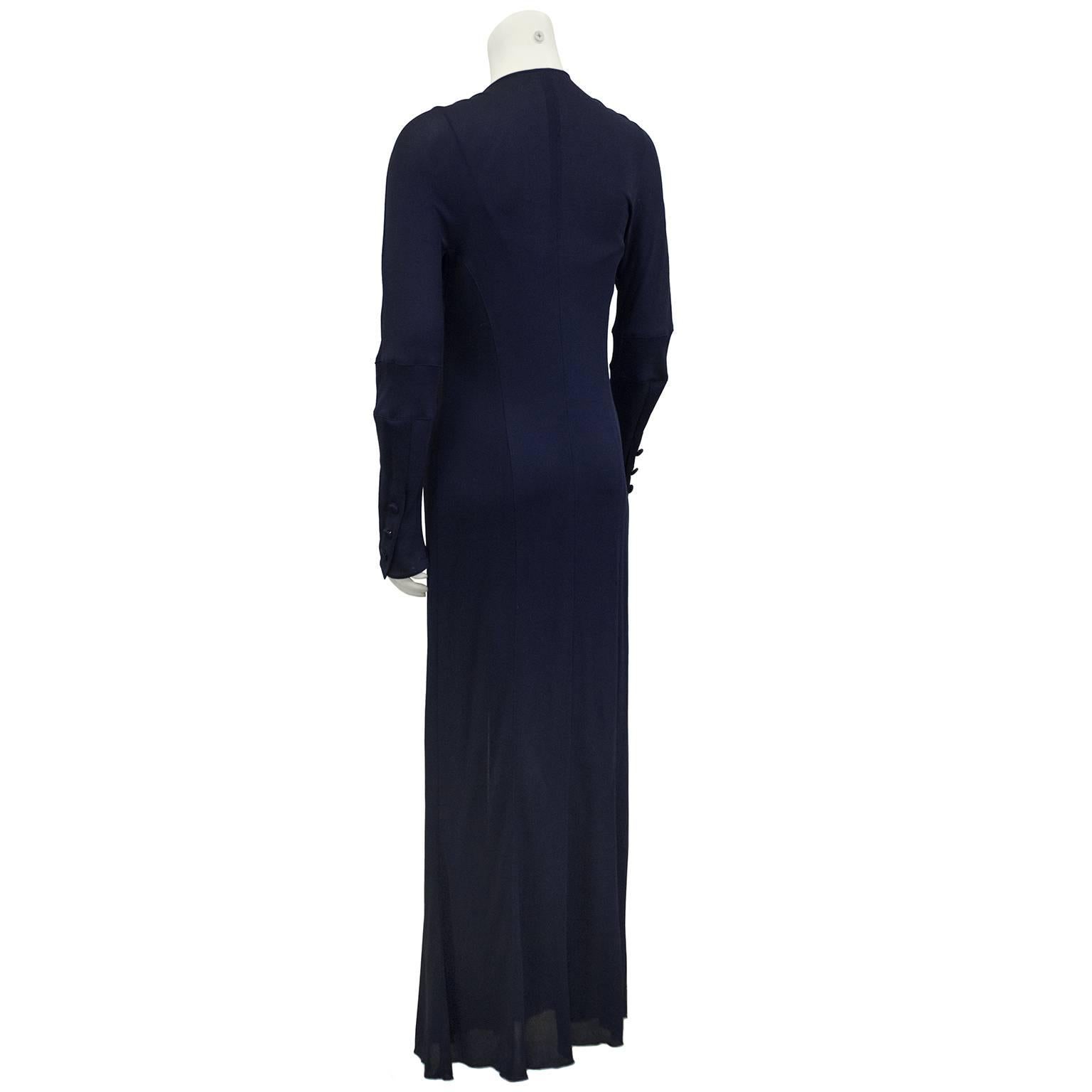 Black 1990s Karl Lagerfeld Navy Jersey Gown  For Sale