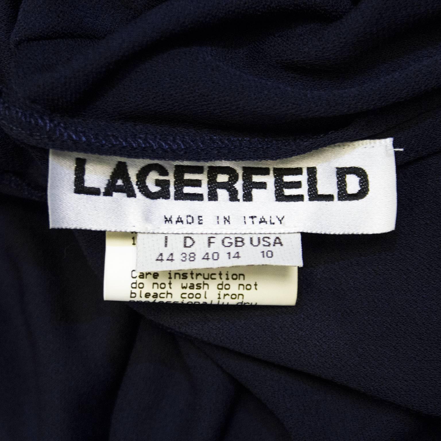 1990s Karl Lagerfeld Navy Jersey Gown  For Sale 2