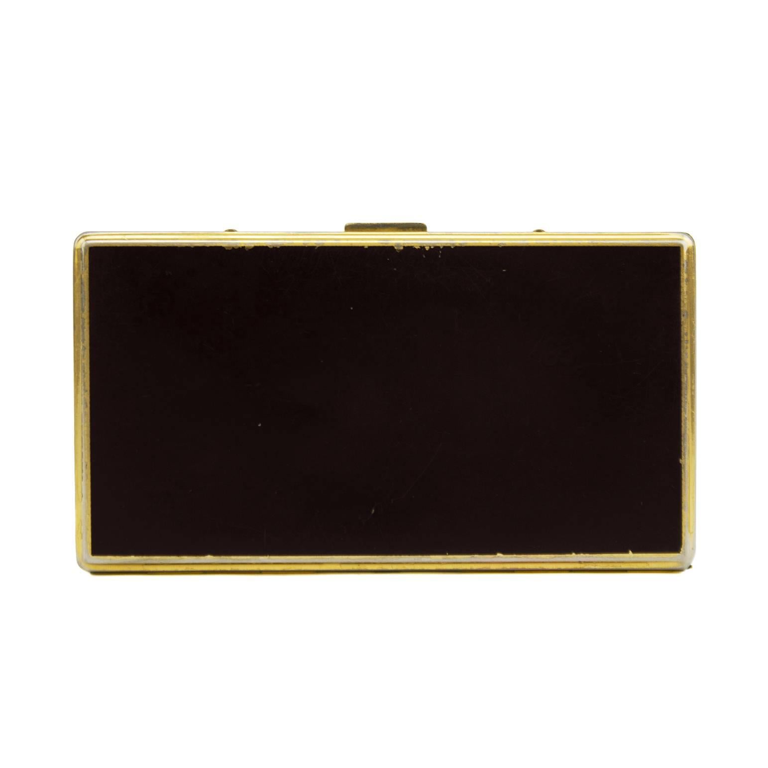 Black 1970s Gucci Brown and Gold Business Card Holder 