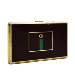 1970s Gucci Brown and Gold Business Card Holder