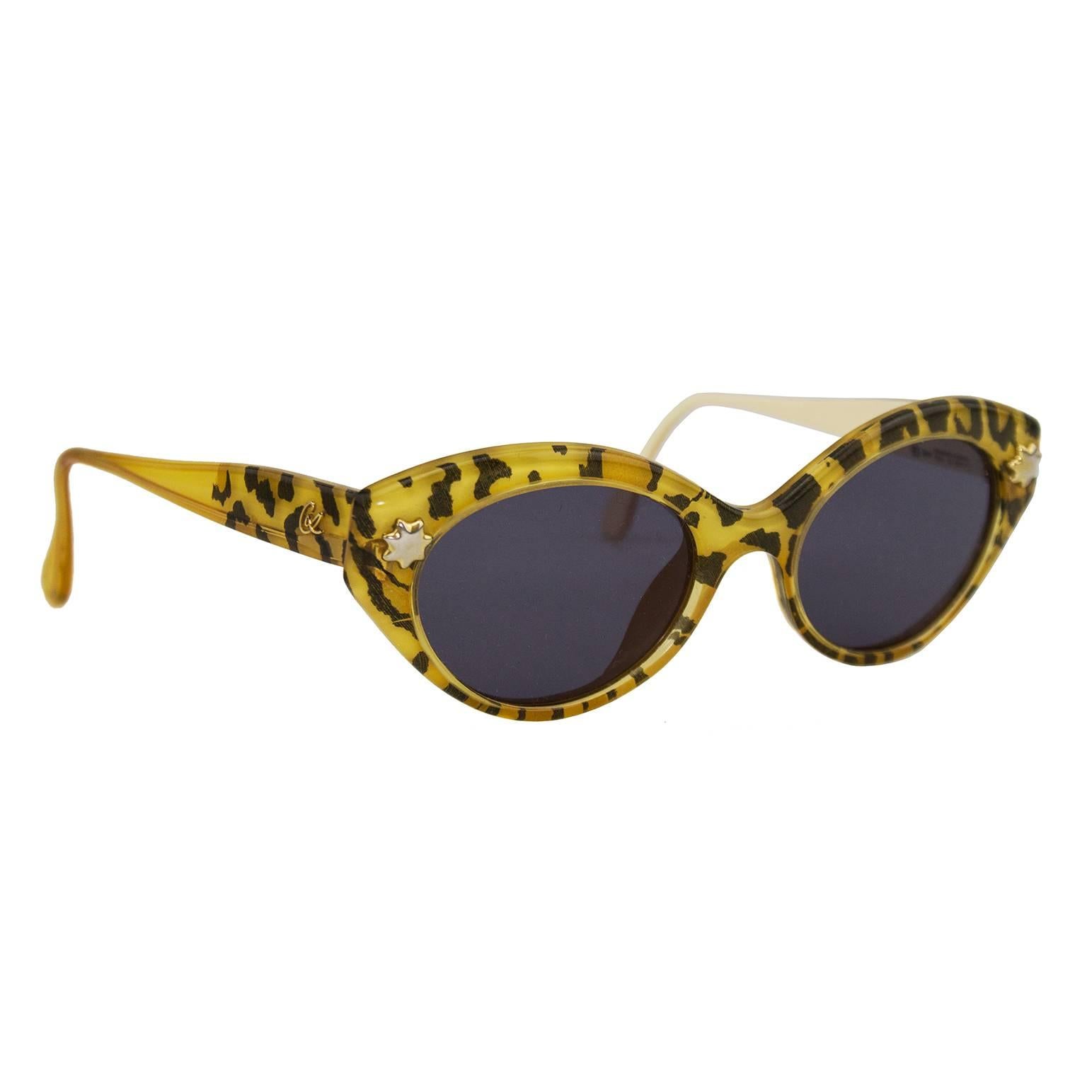 Gray 1980s Christian Lacroix Leopard Print Sunglasses 