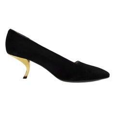 1960's Roger Vivier Black Evening Shoe With Gold Metal Apostrophe Heels 