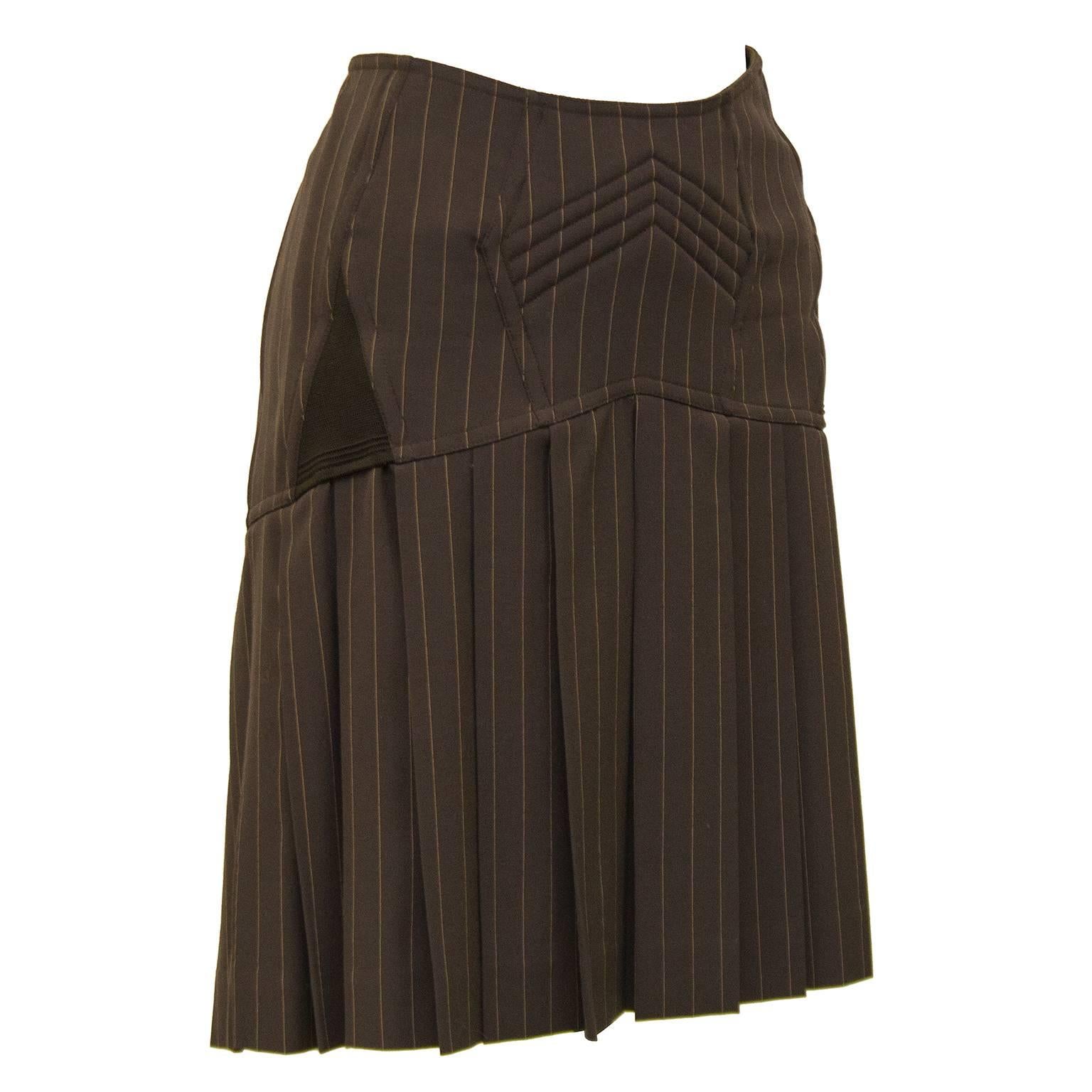 1990s Jean Paul Gaultier brown Pin Stripe Mini Skirt with Butt Boning 
