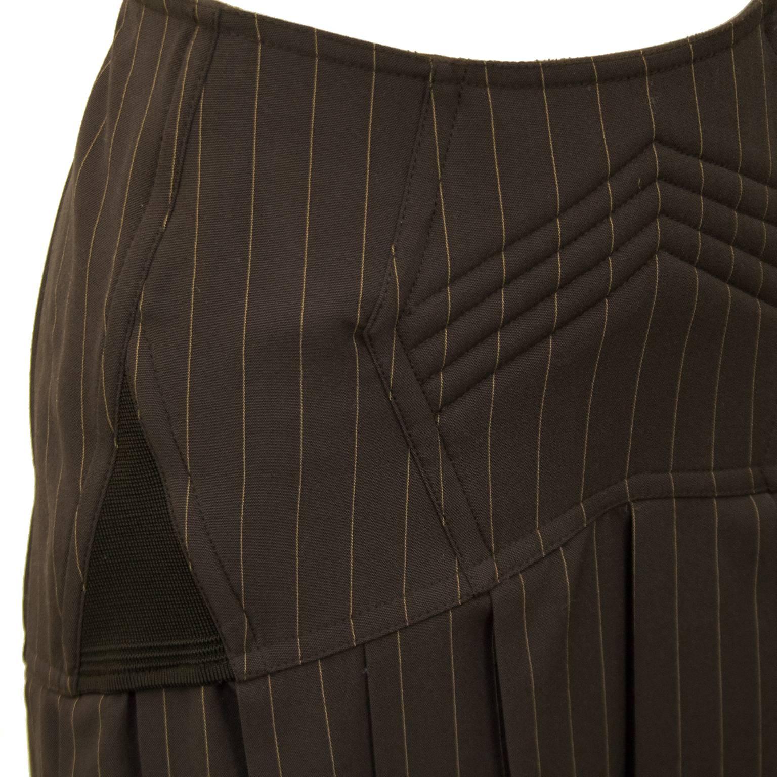 Women's 1990s Jean Paul Gaultier brown Pin Stripe Mini Skirt with Butt Boning 