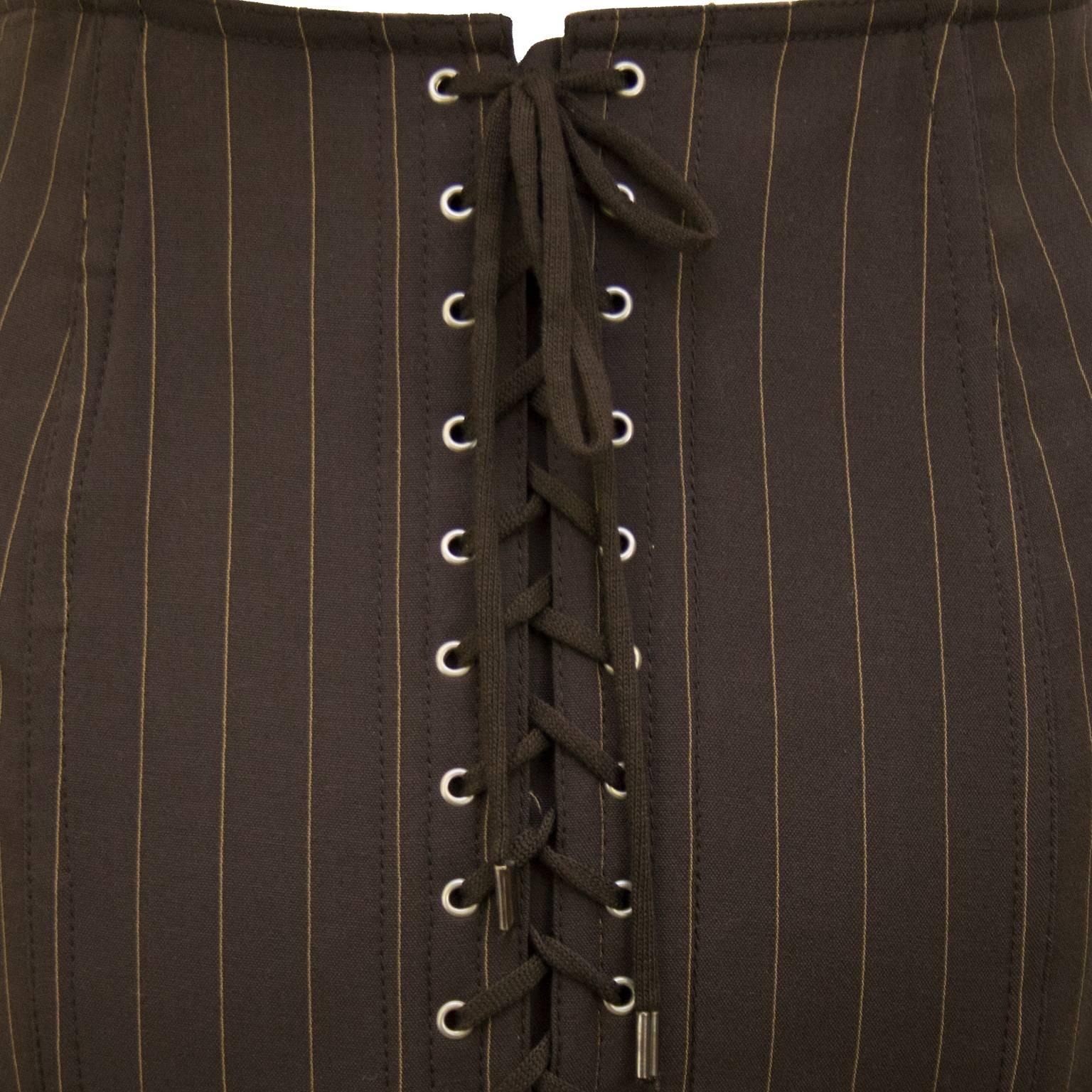 Black 1990s Jean Paul Gaultier brown Pin Stripe Mini Skirt with Butt Boning 