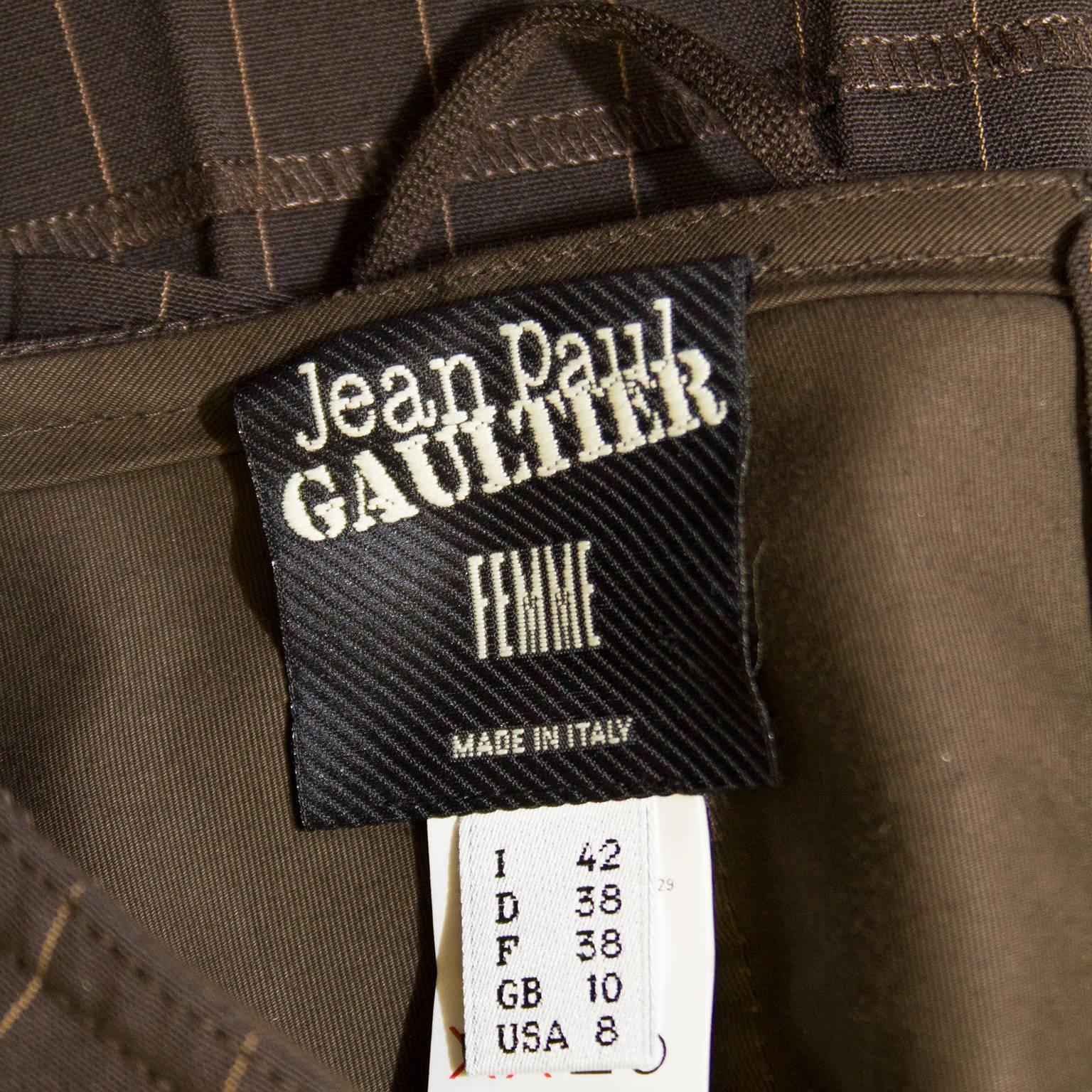 1990s Jean Paul Gaultier brown Pin Stripe Mini Skirt with Butt Boning  1