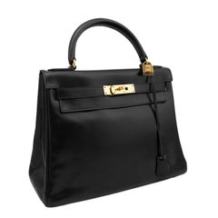 Hermes for Bonwit Teller Black Box Leather Supple 28cm Kelly Bag, 1963