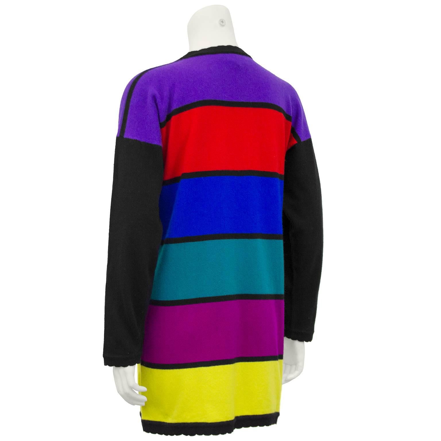 Purple Jean Muir Cashmere Horizontal Multicolor Stripe Sweater, 1980s 