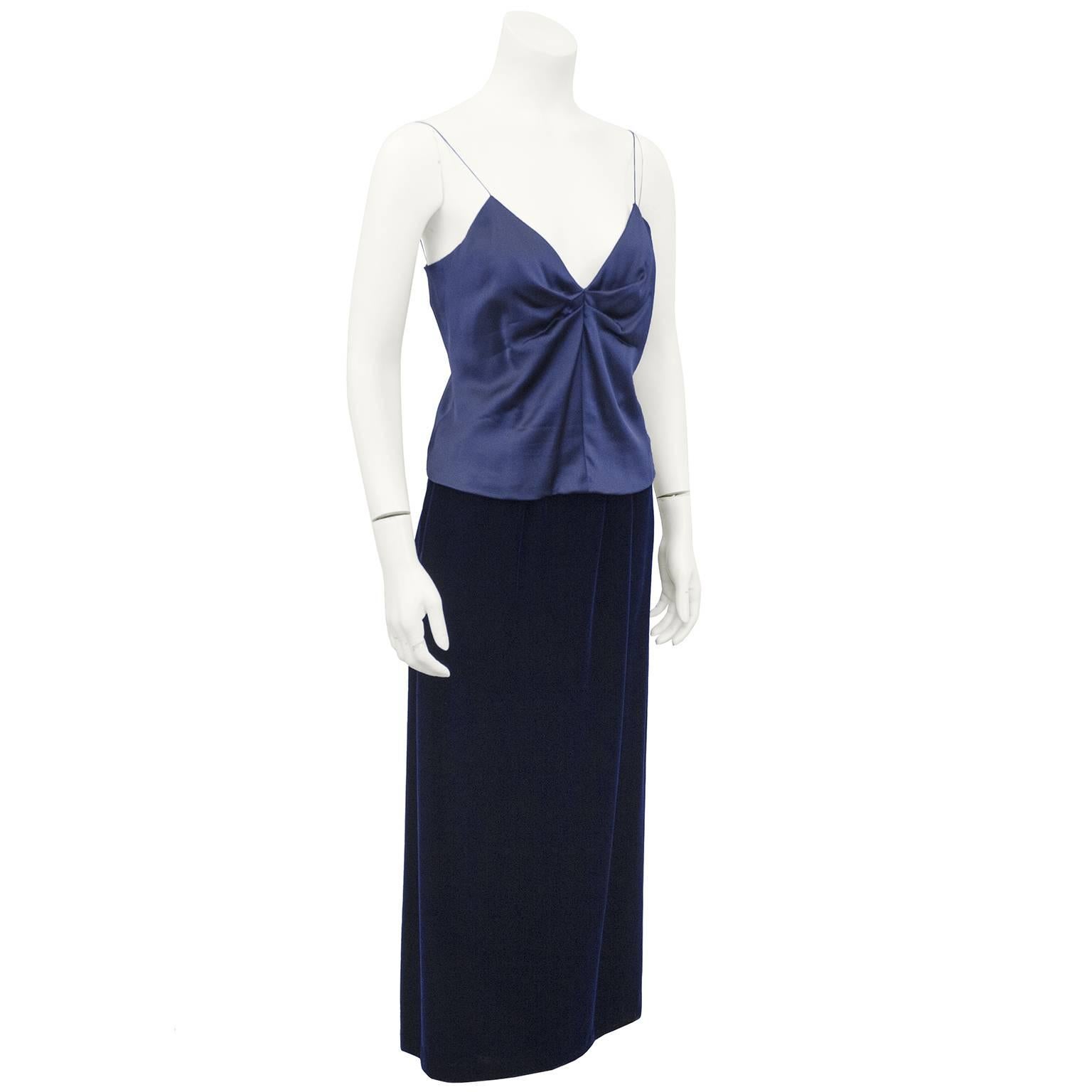 Black 1970s Maggie Reeves Demi Couture Navy Blue Velvet and Silk 3 pc. Ensemble  For Sale
