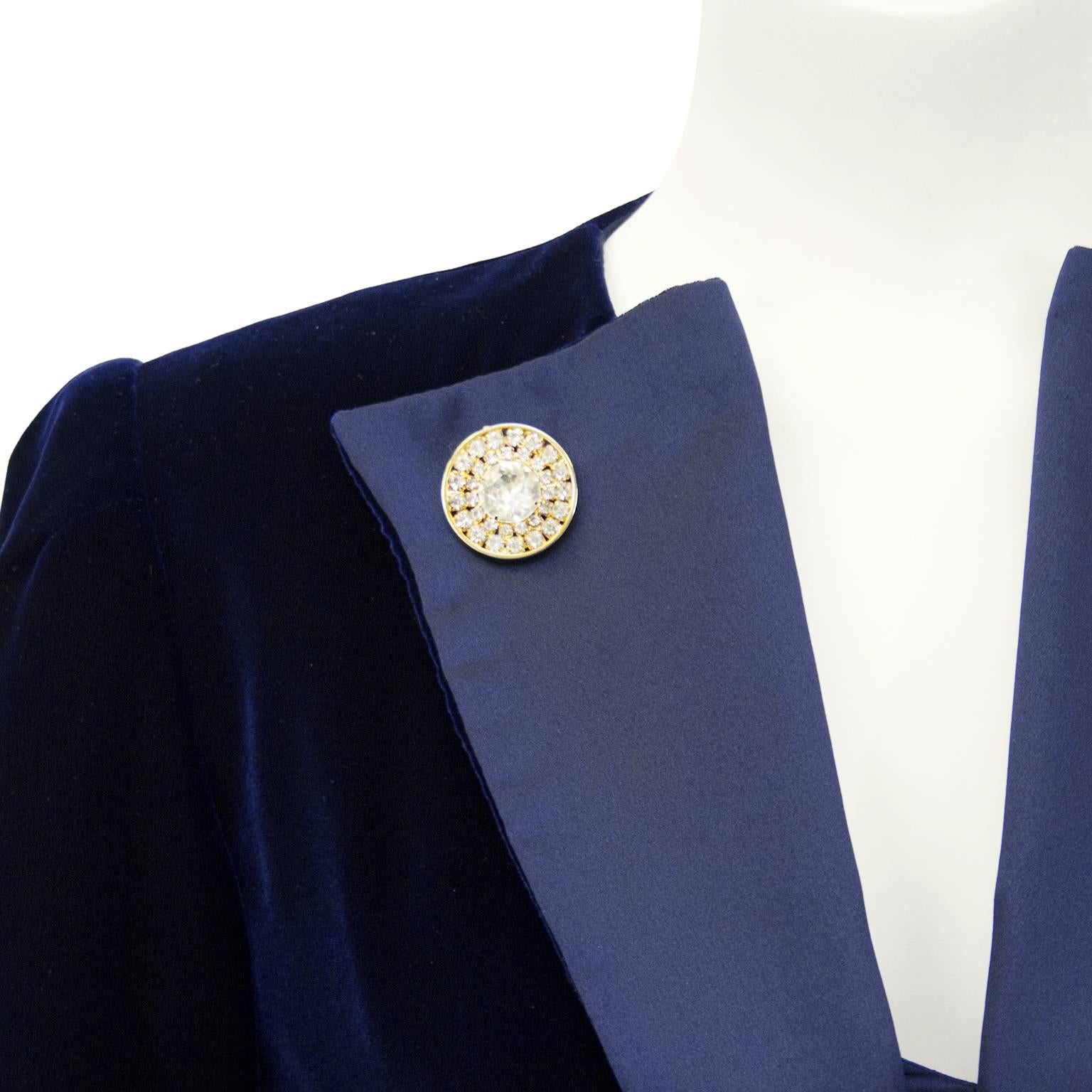 Women's 1970s Maggie Reeves Demi Couture Navy Blue Velvet and Silk 3 pc. Ensemble  For Sale