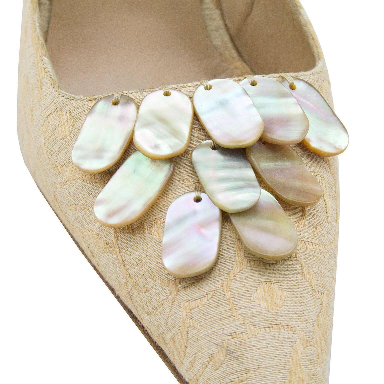 1990s Manolo Blanhik Heels Mules with Mother of Pearl Details