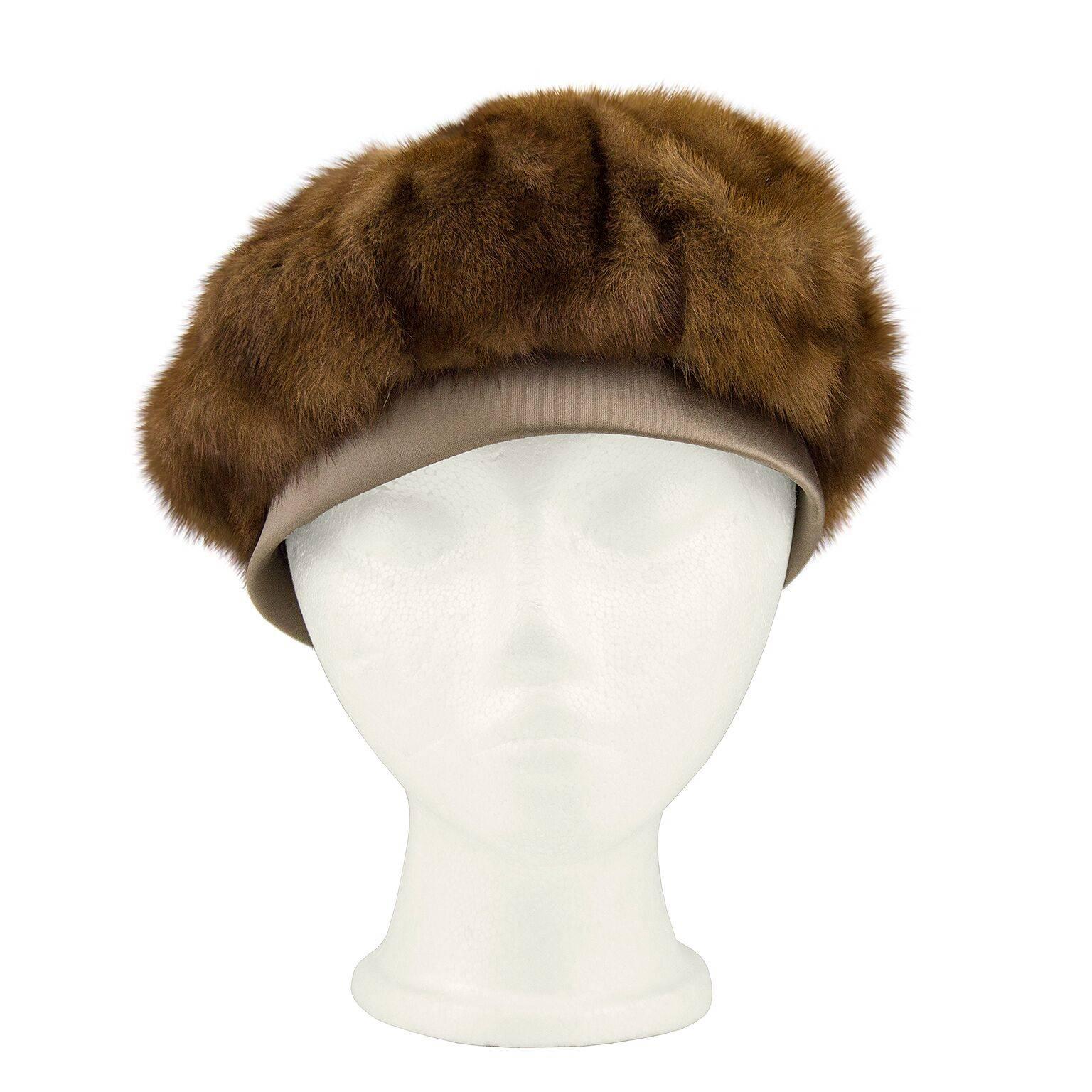 1960s Mink Beret with Taupe Ribbon and Bow Detail 