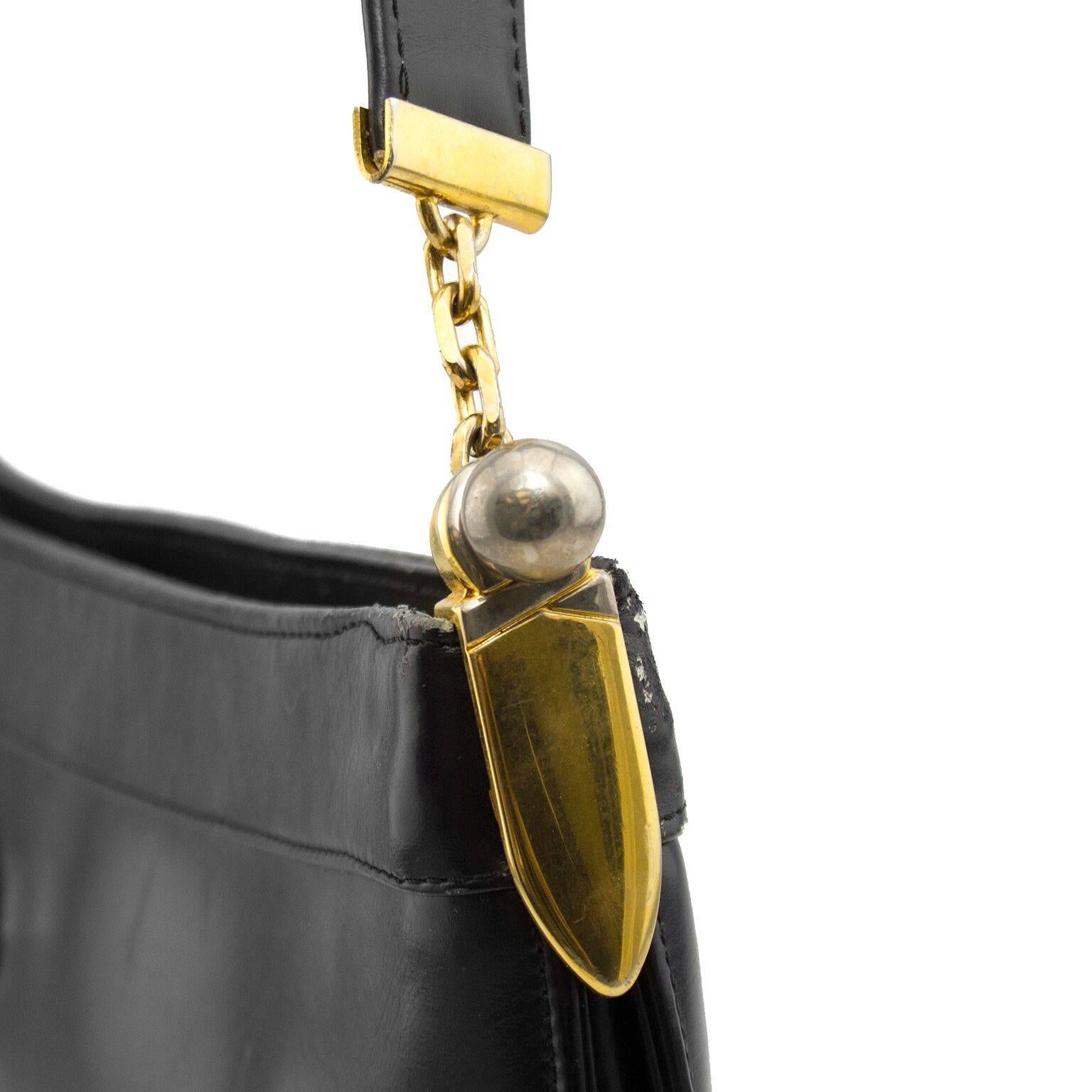 Women's 1960s Christian Dior Black Leather Handbag