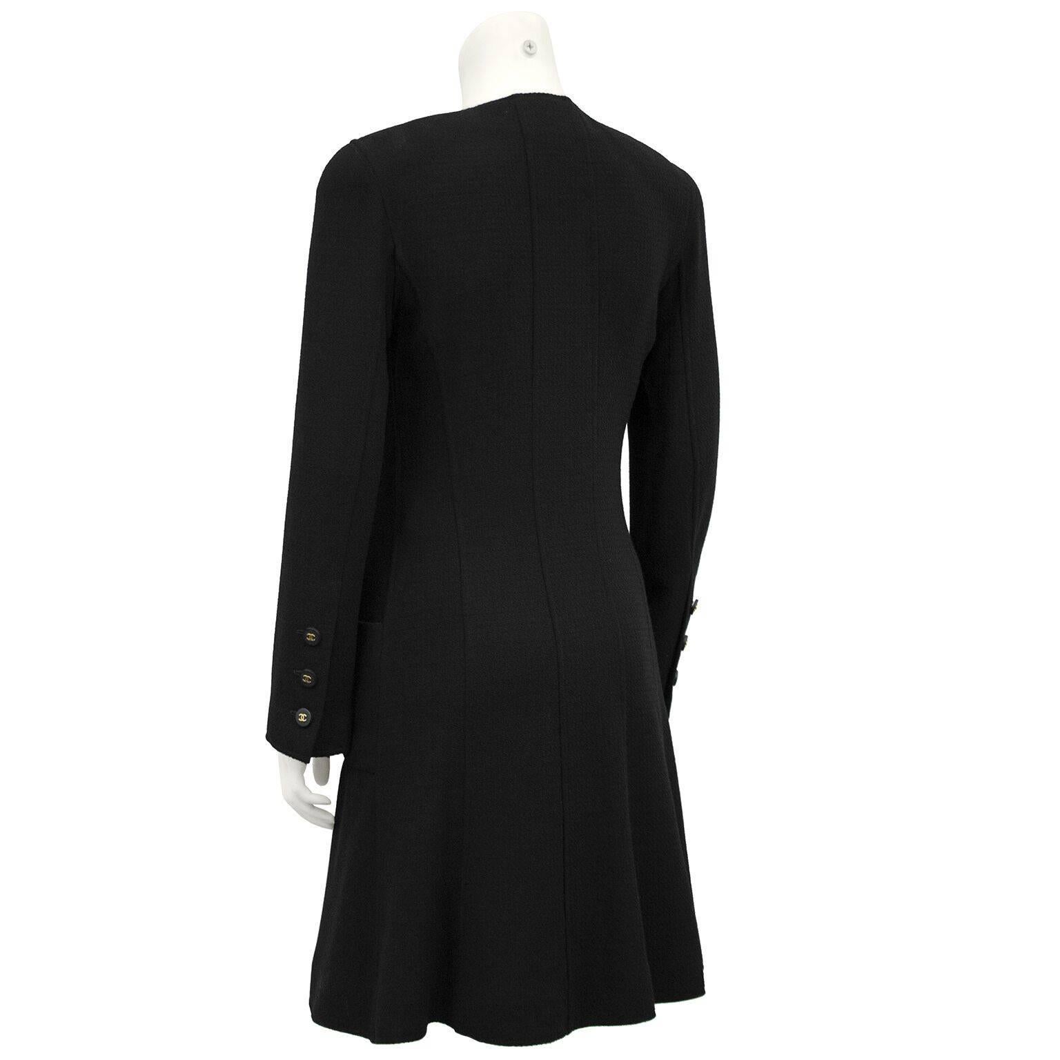 Autumn 1994 Chanel Black Wool Coat Dress and Skirt Ensemble  In Excellent Condition In Toronto, Ontario