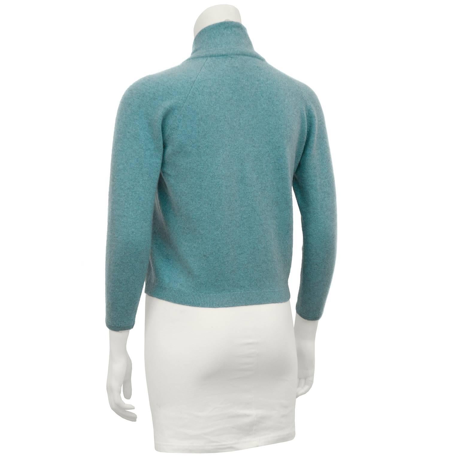 Blue 1950s Ballantyne Designed by Bonnie Cashin Teal Cashmere Cardigan