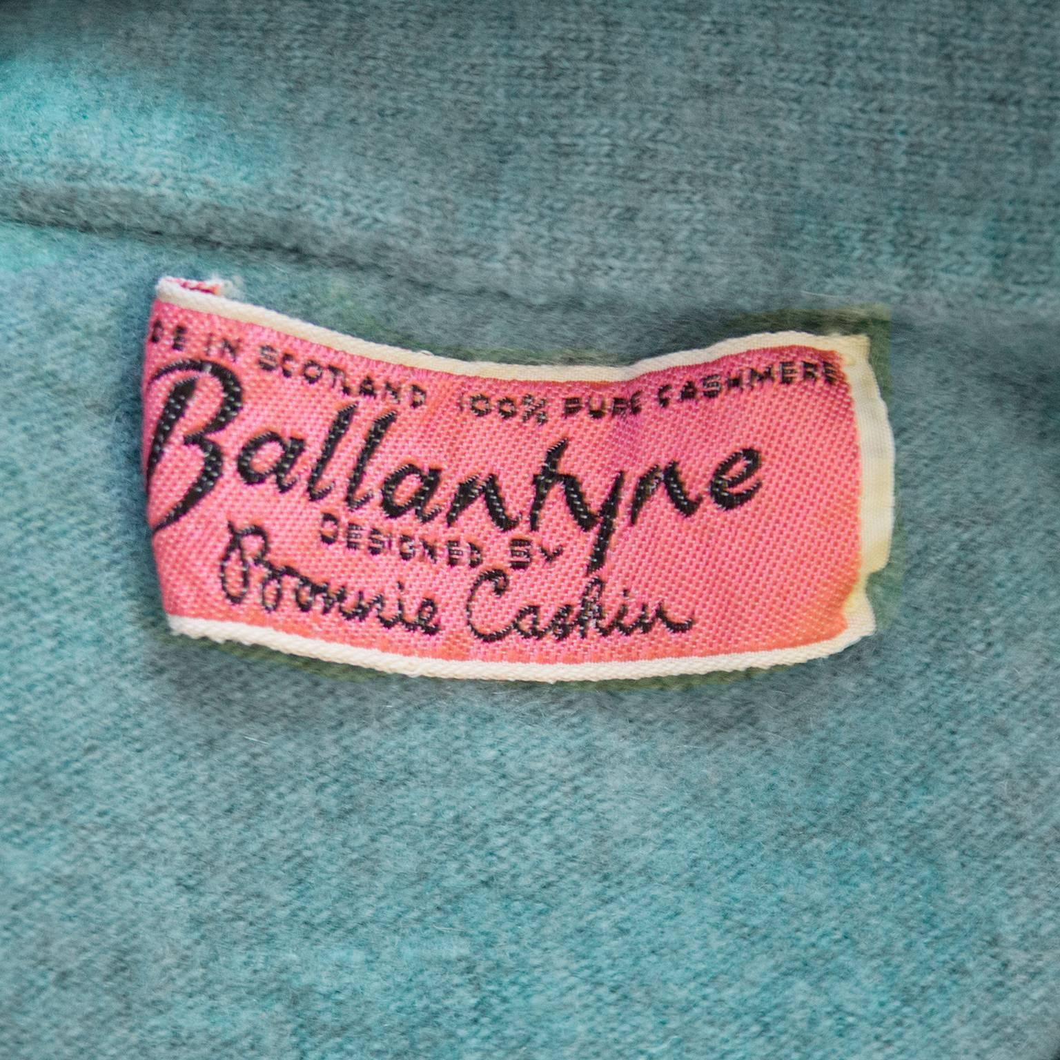 Women's 1950s Ballantyne Designed by Bonnie Cashin Teal Cashmere Cardigan