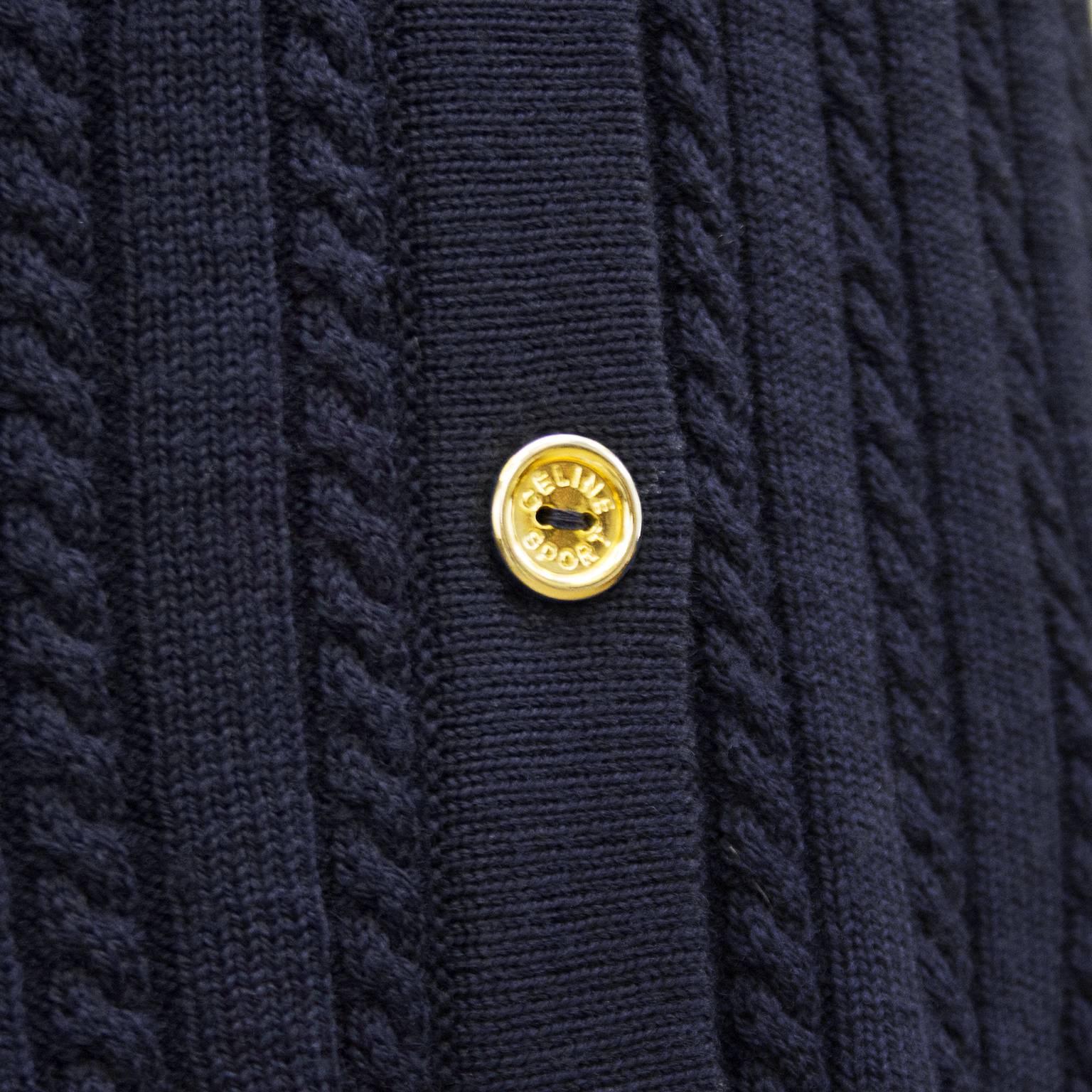 1970s Celine Sport Navy Blue Cable Knit Vest In Excellent Condition In Toronto, Ontario