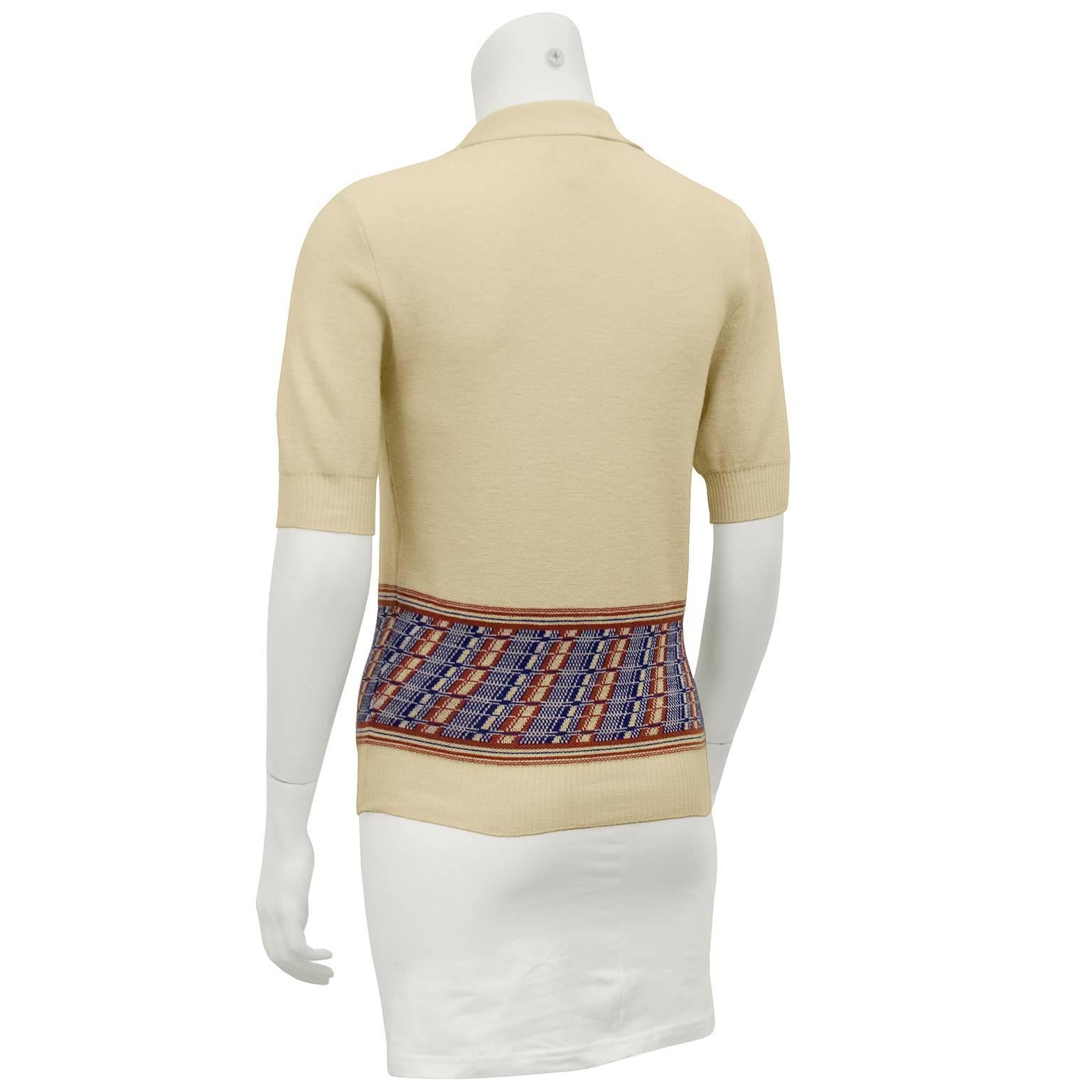 Beige 1960s Gucci Knit Polo Top