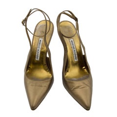 1990s Manolo Blahnik Bronze Mules With Ankle Strap