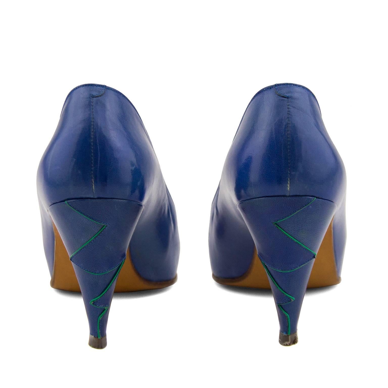 1980s Maude Frizon Blue Leather Pumps In Excellent Condition For Sale In Toronto, Ontario