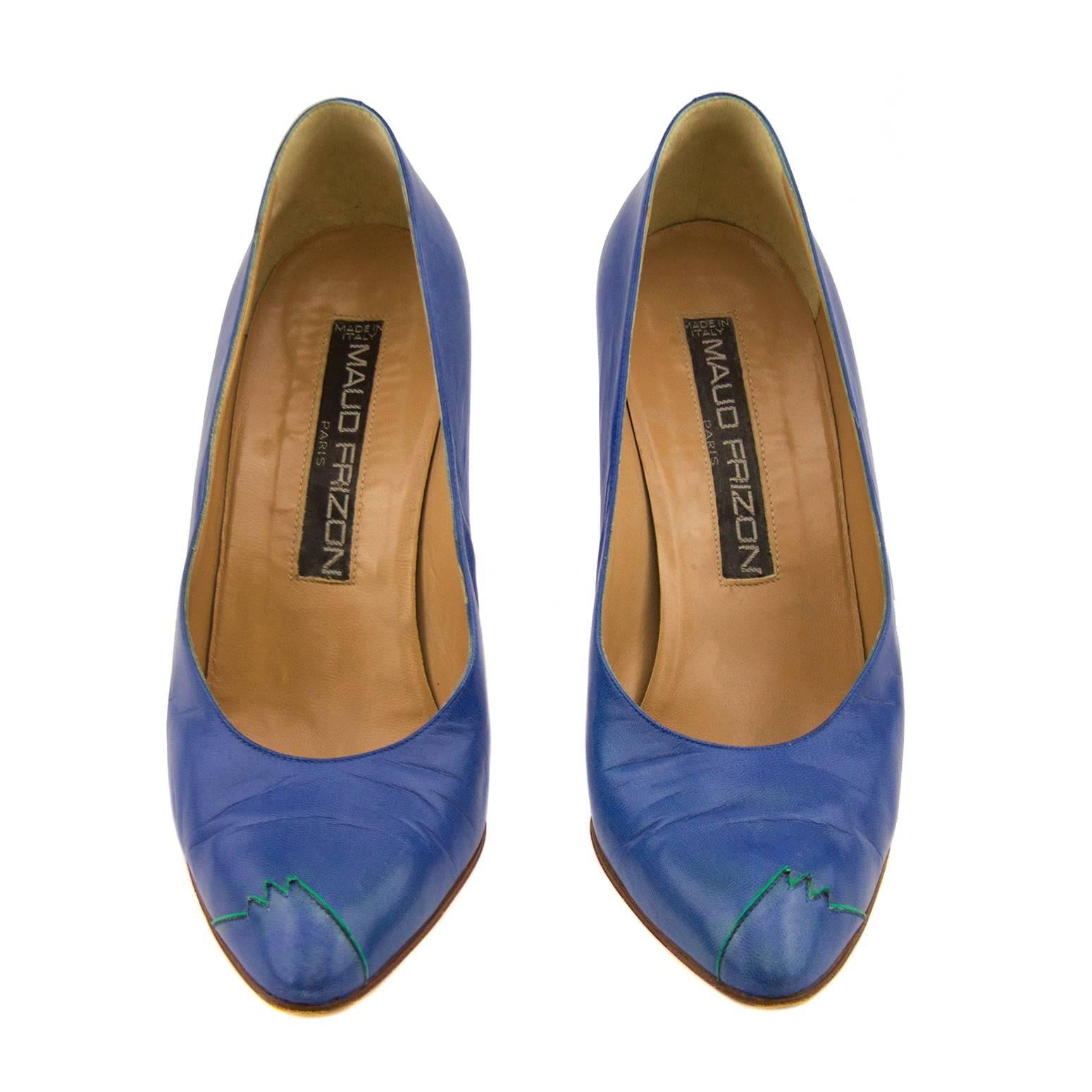 Gray 1980s Maude Frizon Blue Leather Pumps For Sale