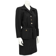 1980s Yves Saint Laurent/YSL Black Skirt Suit with Peplum