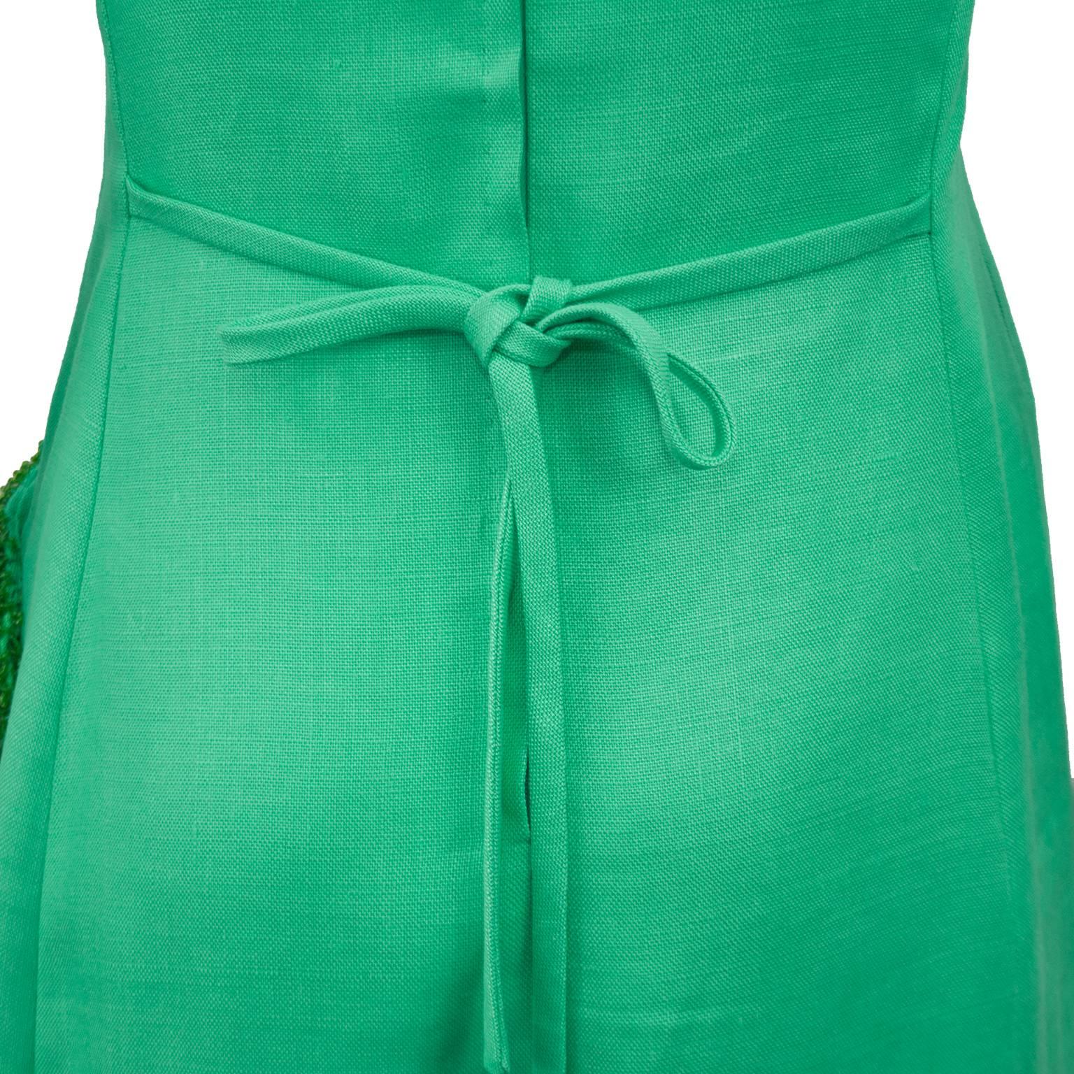 Maggy Reeves Couture Green Dress with Embellished Pocket and Handbag, 1960s  For Sale 1