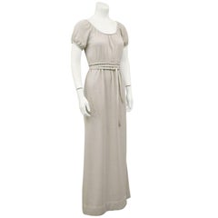 Bonnie Cashin Heathered Cream Wool Jersey Gown With Leather Trim, 1970s