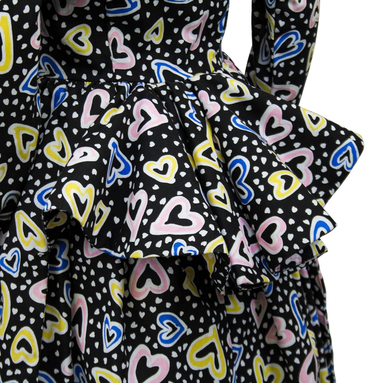 Victor Costa Heart Print Cocktail Dress, 1980s  2