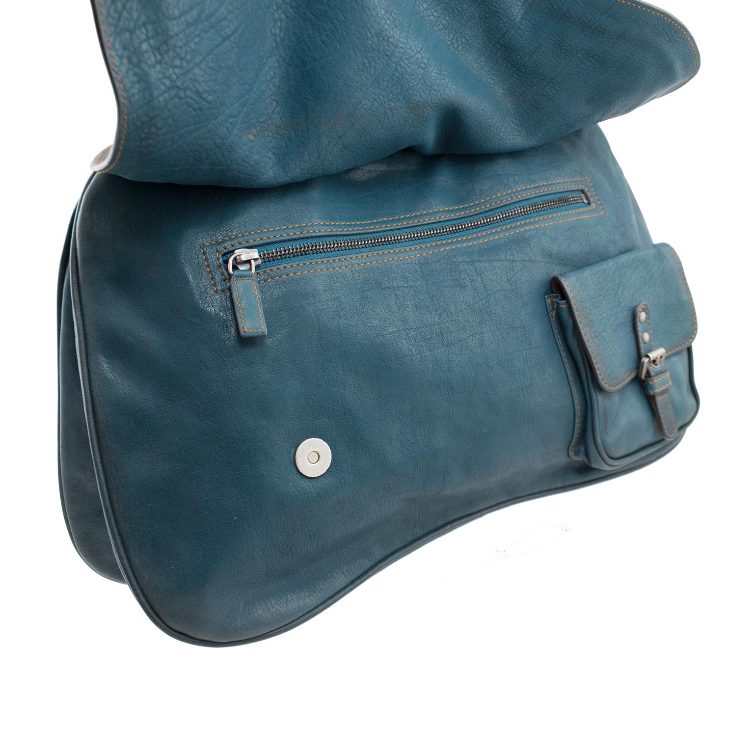 S/S 2006 Dior Double Gaucho Teal Blue Leder Satteltasche im Zustand „Hervorragend“ in Toronto, Ontario