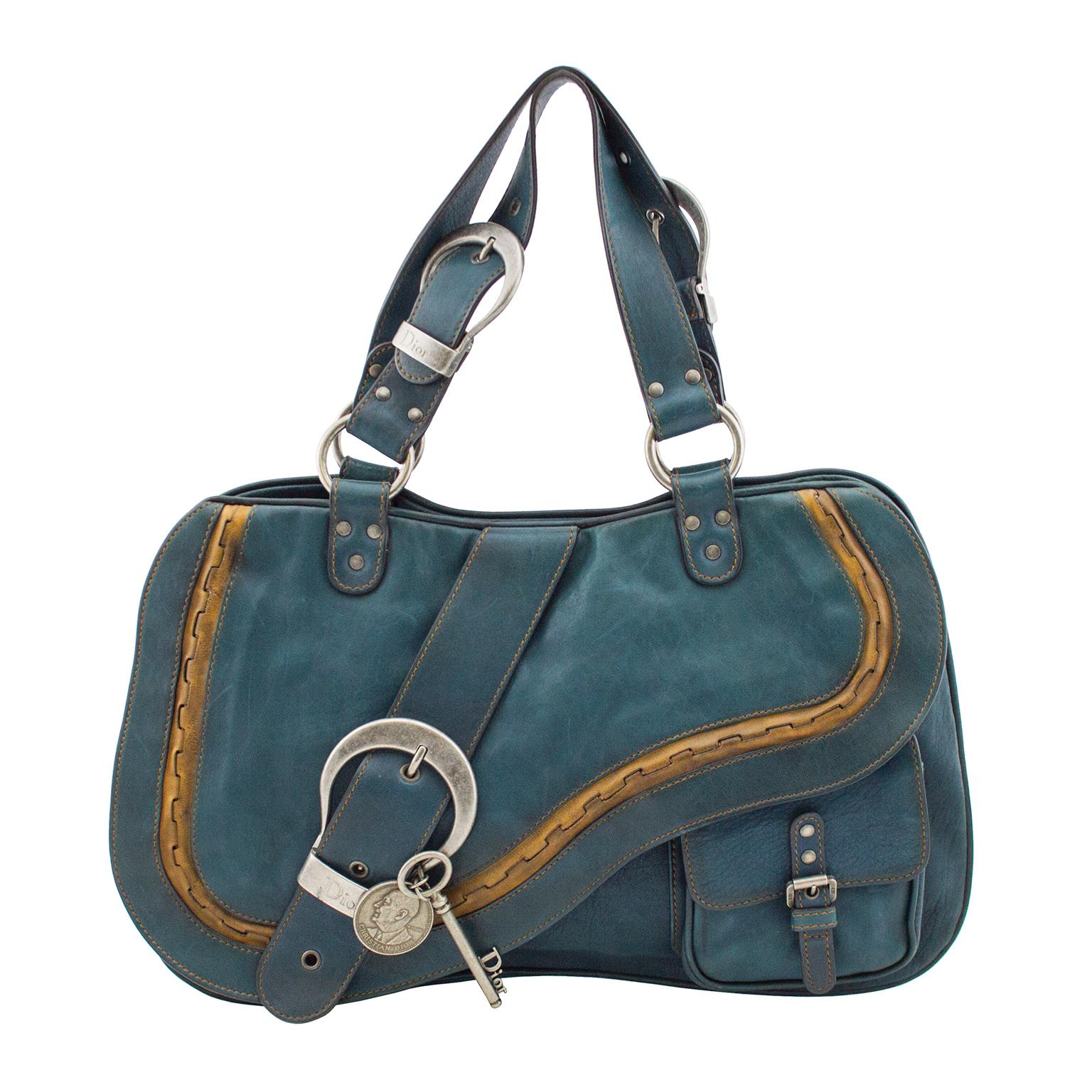 S/S 2006 Dior Double Gaucho Teal Blue Leather Saddle bag