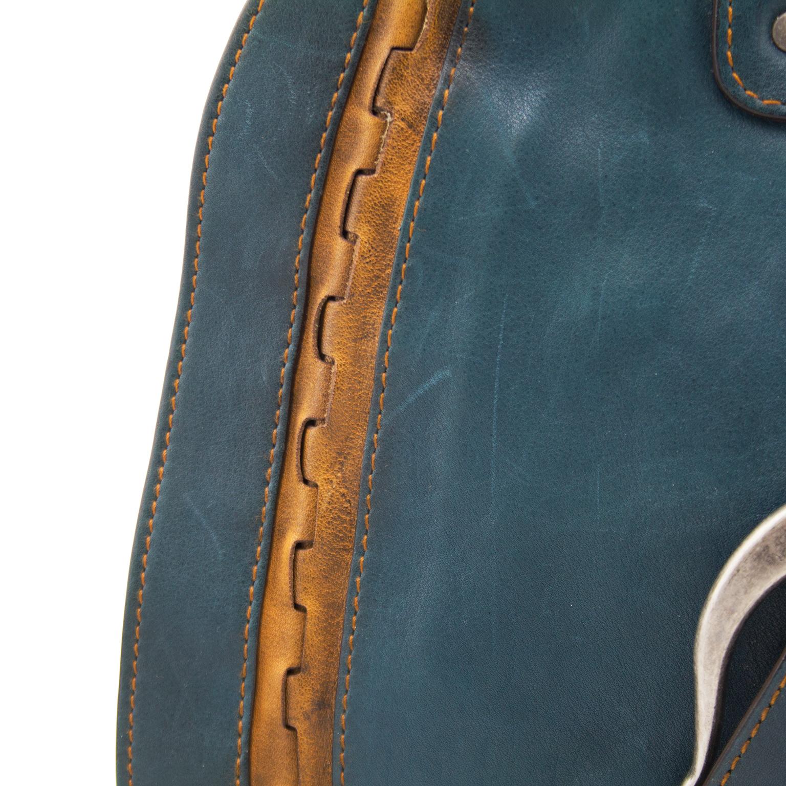 S/S 2006 Dior Double Gaucho Teal Blue Leather Saddle bag In Excellent Condition In Toronto, Ontario