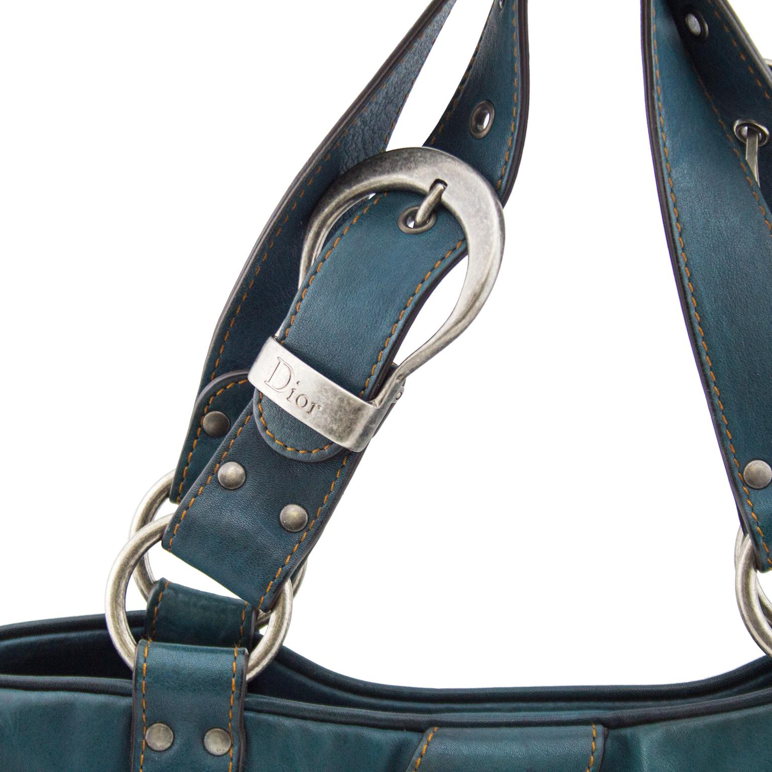 Women's S/S 2006 Dior Double Gaucho Teal Blue Leather Saddle bag