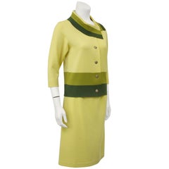 1960's Yellow and Green Italian Knit Color Block Skirt Suit