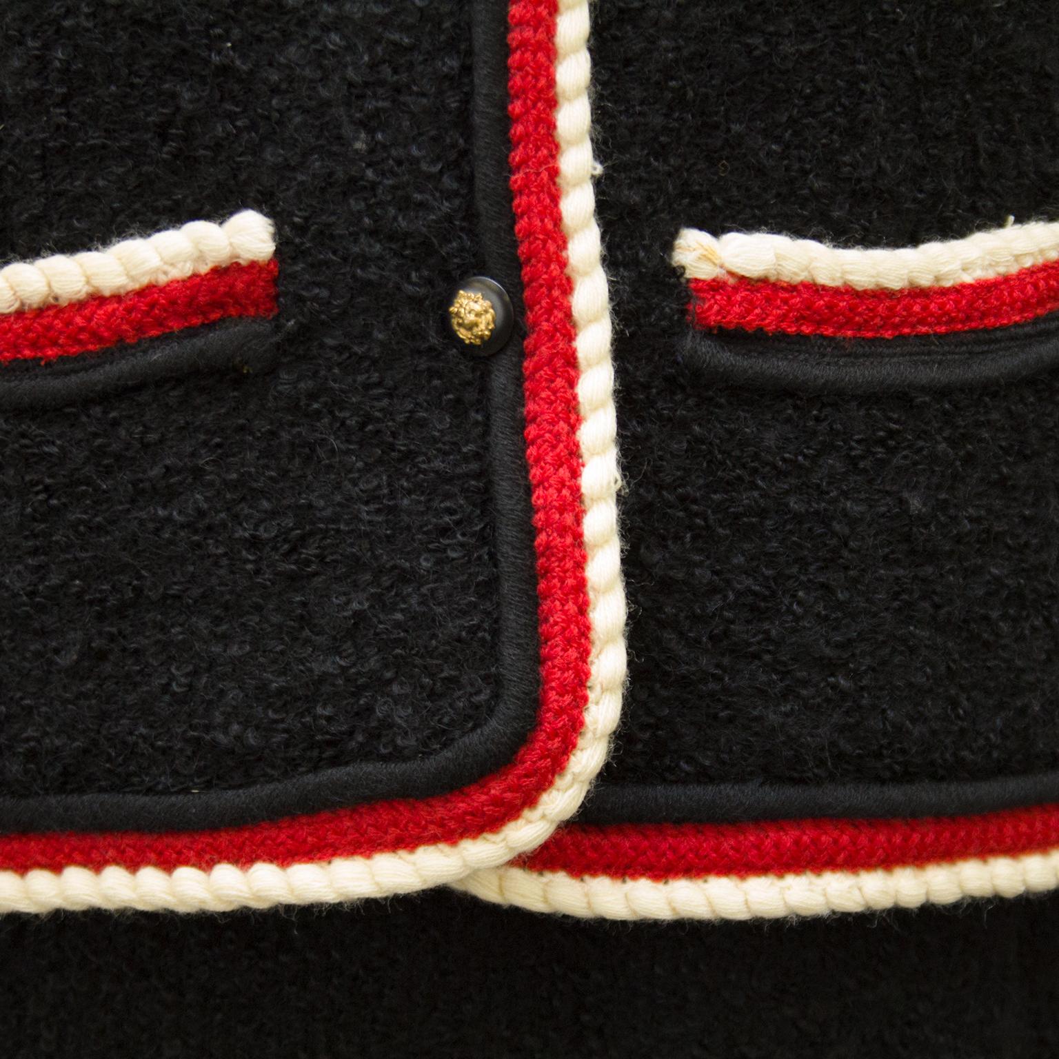 Women's Chanel Black Red and White Boucle Skirt Suit, 1980s 