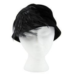1950's Saks 5th Avenue Black Cloche Hat With Feather