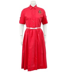 1960s Coral Shirtdress with Owl Applique