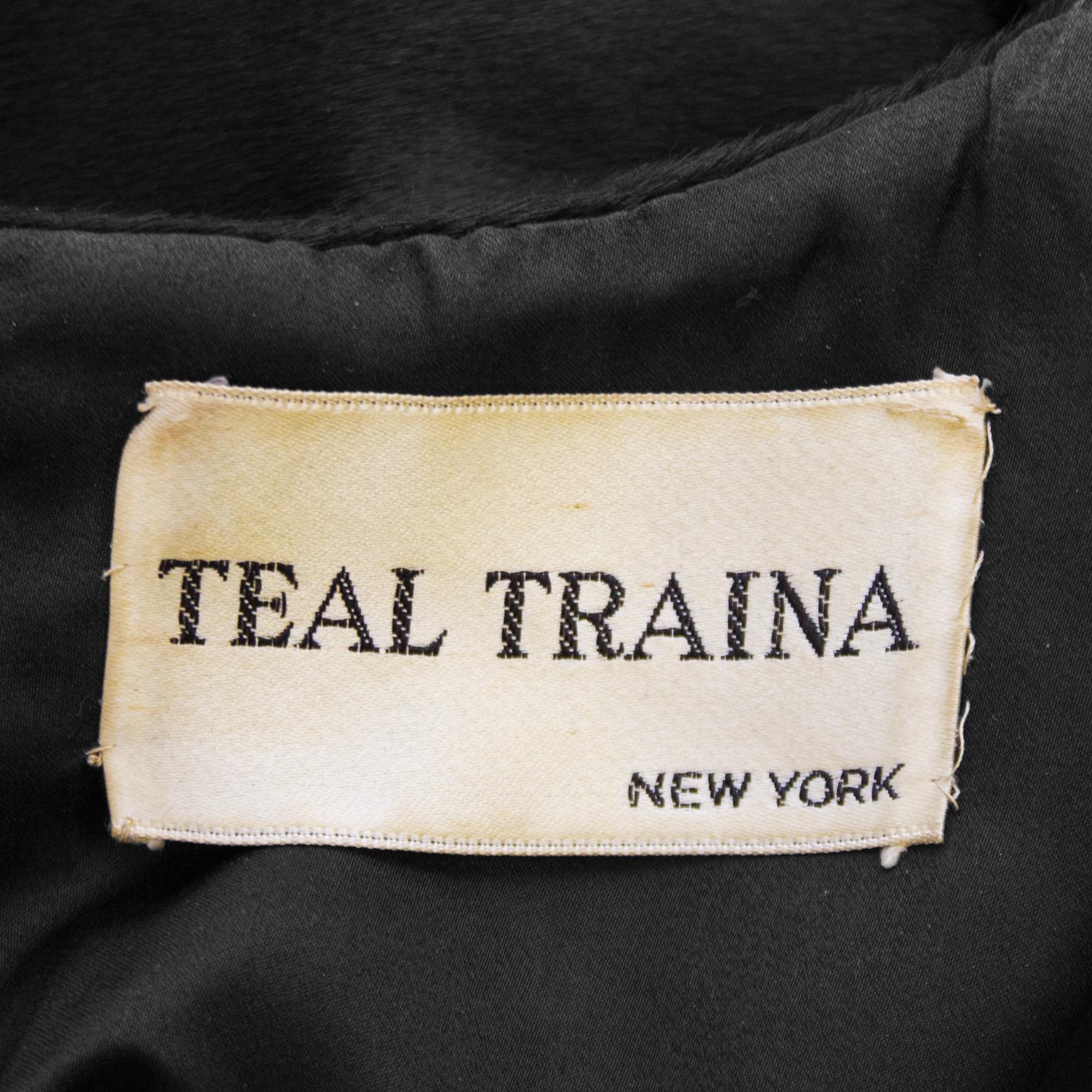 1960's Teal Traina Black Pony Hair Dress and Jacket Set For Sale 6