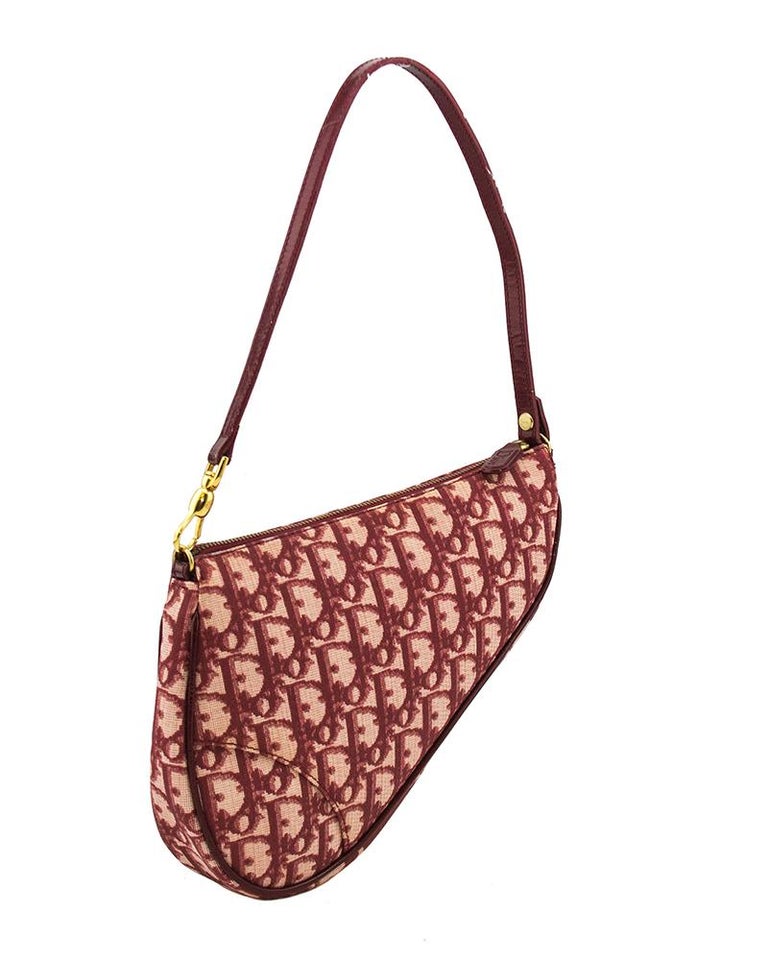 Christian Dior Burgundy Coated Canvas Mini Logo Saddlebag, 1990s at 1stDibs
