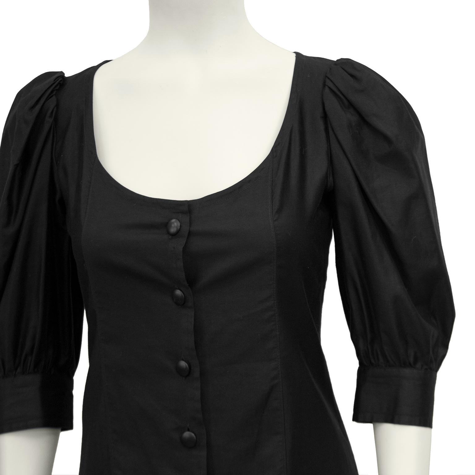 Women's 1980's YSL/Saint Laurent Black Cotton Peasant Style Blouse