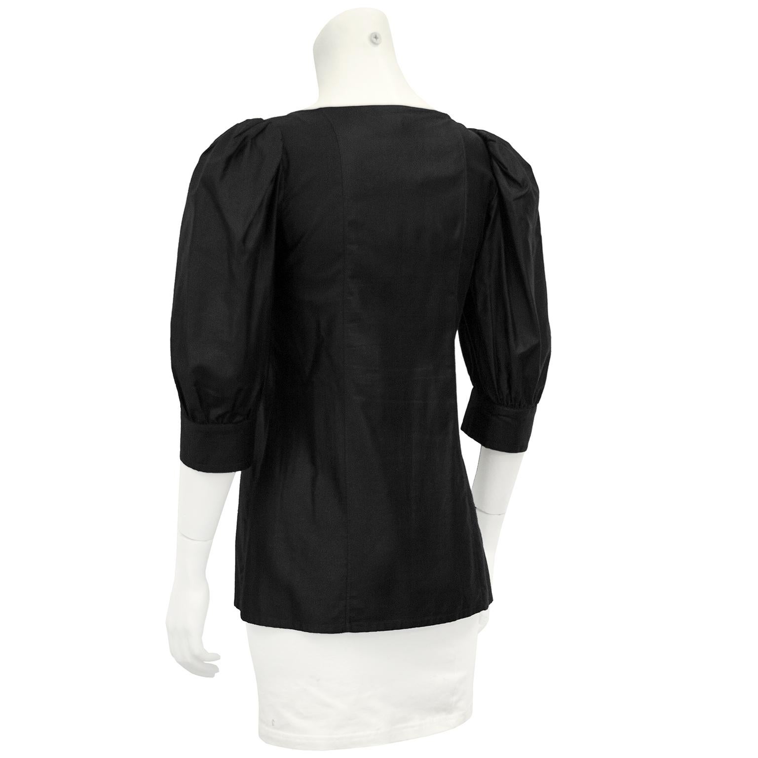1980's YSL/Saint Laurent Black Cotton Peasant Style Blouse In Excellent Condition In Toronto, Ontario
